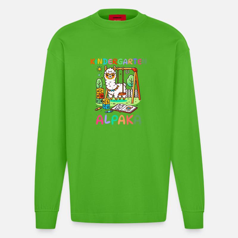 Süßes Kindergarten Alpaka Kinder Geschenk - Heavyweight Oversized Organic Langarmshirt Made in EU - Apple Neon