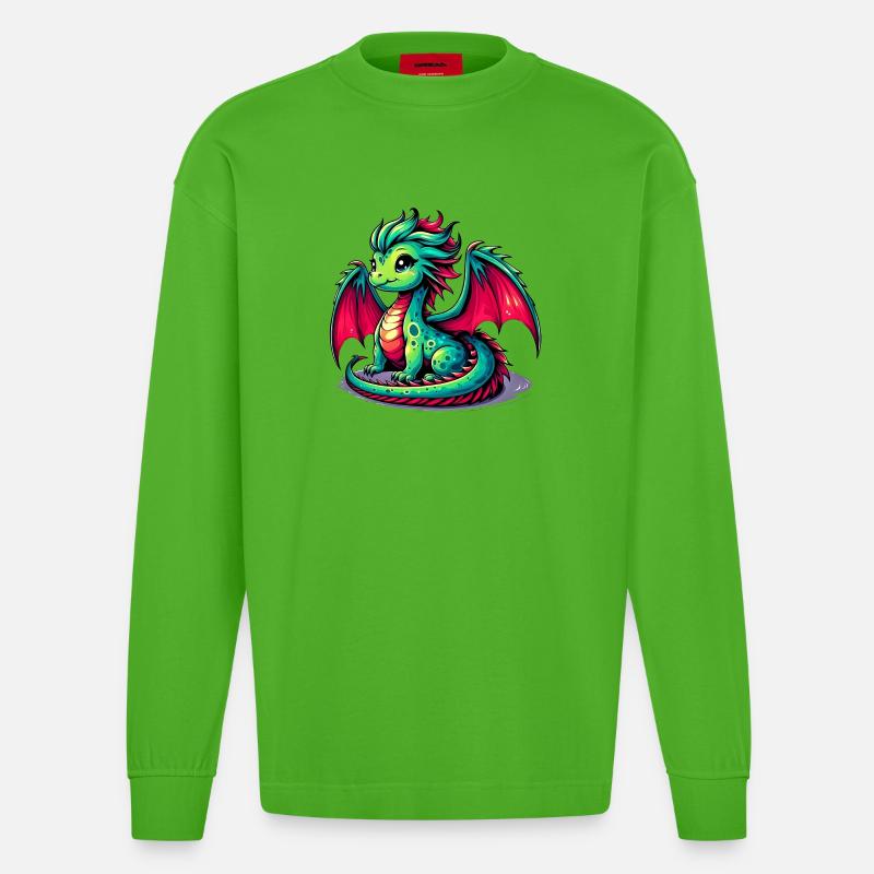 Drache - Heavyweight Oversized Organic Langarmshirt Made in EU - Apple Neon