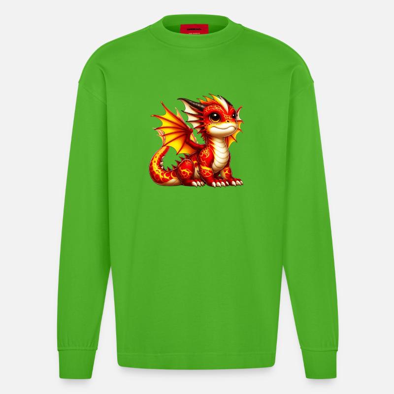 Drache - Heavyweight Oversized Organic Langarmshirt Made in EU - Apple Neon