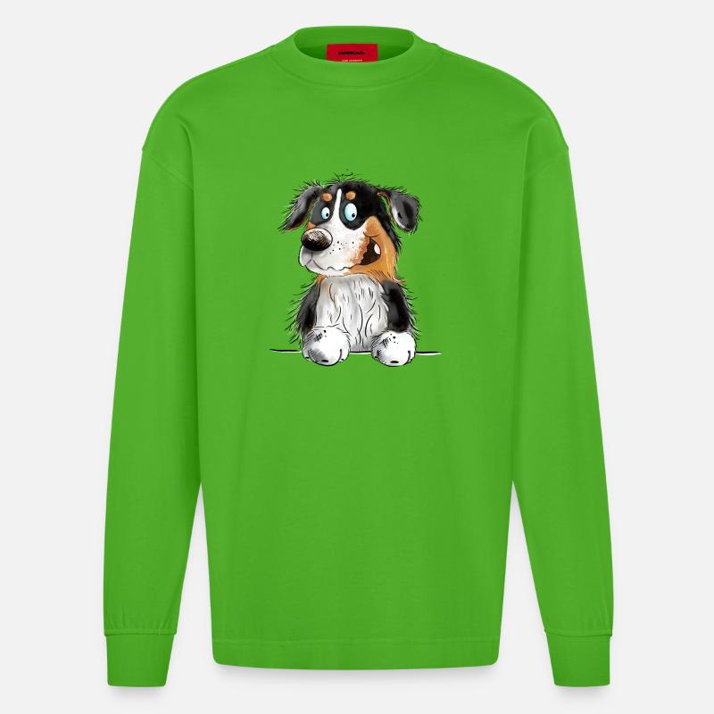 Funny Australian Shepherd Black Tri - Heavyweight Oversized Organic Langarmshirt Made in EU - Apple Neon