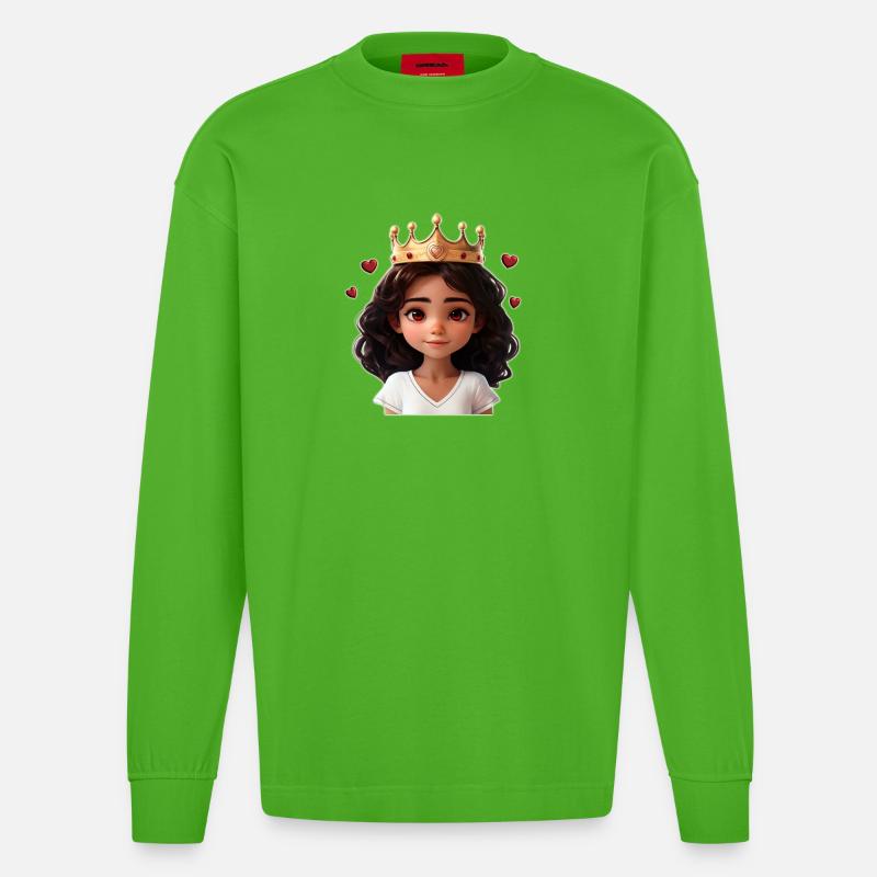 Süßes Mädchen mit Krone und Herzchen - Heavyweight Oversized Organic Langarmshirt Made in EU - Apple Neon