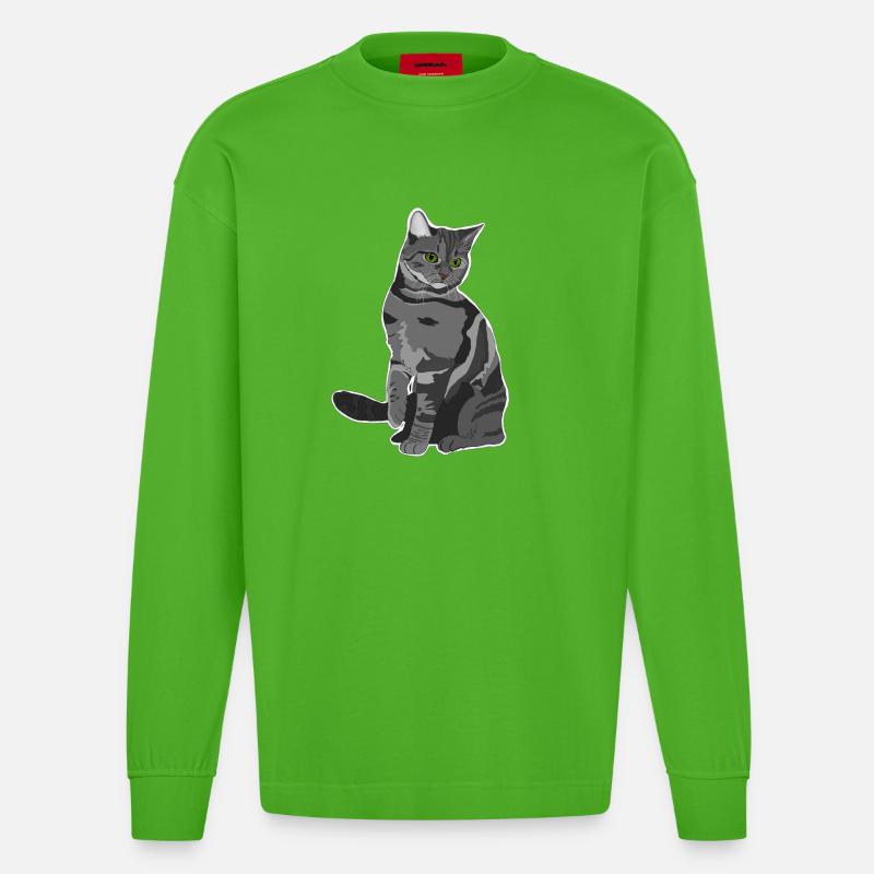Graue Katze - Heavyweight Oversized Organic Langarmshirt Made in EU - Apple Neon