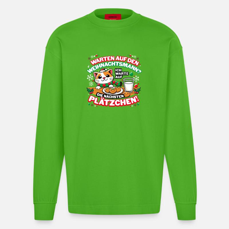 Ich warte auf die nächsten Plätzchen - Heavyweight Oversized Organic Langarmshirt Made in EU - Apple Neon