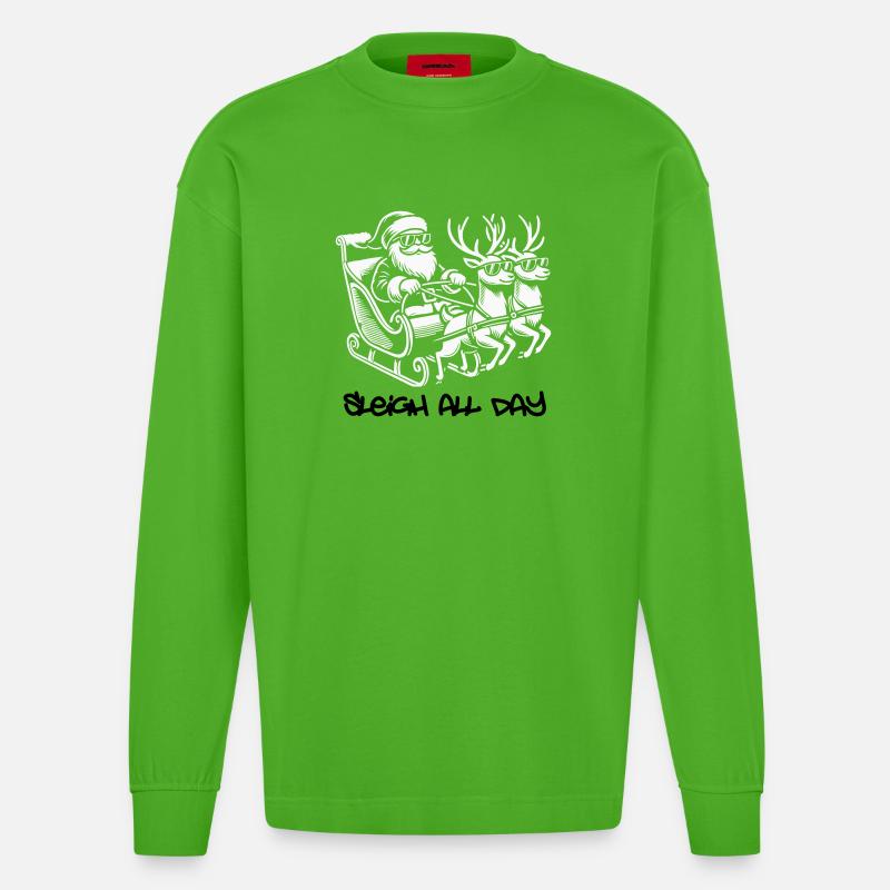 Cooler Santa – Sleigh All Day - Heavyweight Oversized Organic Longsleeve Shirt Made in EU - Apple Neon