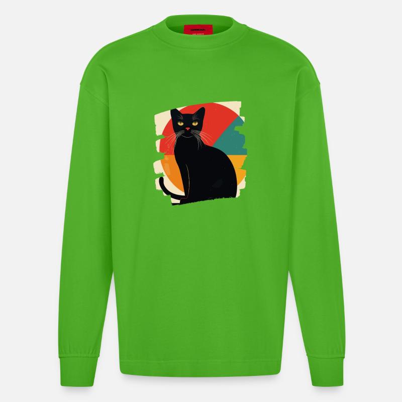 Schwarze Katze Retro - Heavyweight Oversized Organic Langarmshirt Made in EU - Apple Neon
