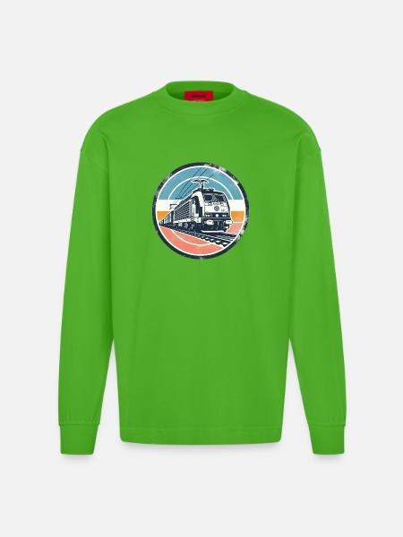 E-Lok mit Güterzug - Heavyweight Oversized Organic Langarmshirt Made in EU - Apple Neon