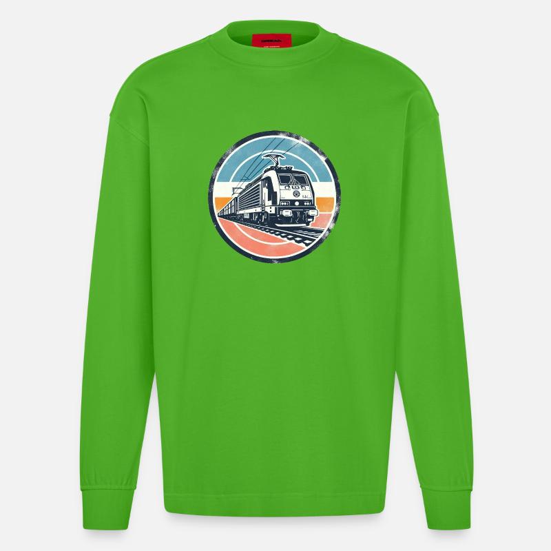 E-Lok mit Güterzug - Heavyweight Oversized Organic Langarmshirt Made in EU - Apple Neon