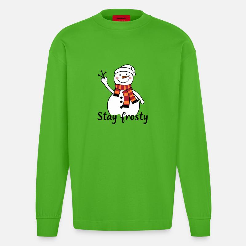 Fröhlicher Schneemann mit rotem Schal - Heavyweight Oversized Organic Langarmshirt Made in EU - Apple Neon