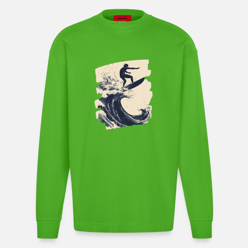 Surfeur Surf Planche de surf Surf - Manches longues bio épais oversize fabriqué en UE - Apple Neon