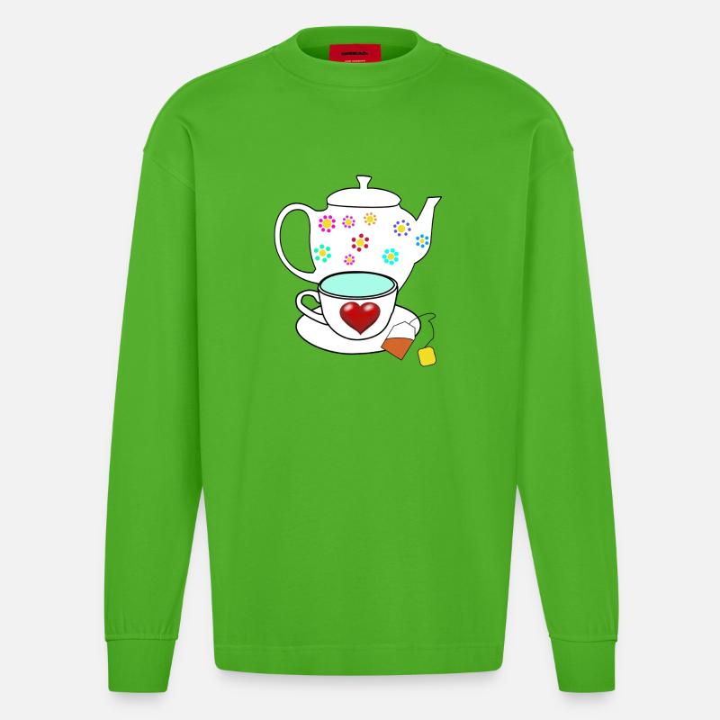 Tee Teekanne Teebeutel Tasse - Heavyweight Oversized Organic Langarmshirt Made in EU - Apple Neon
