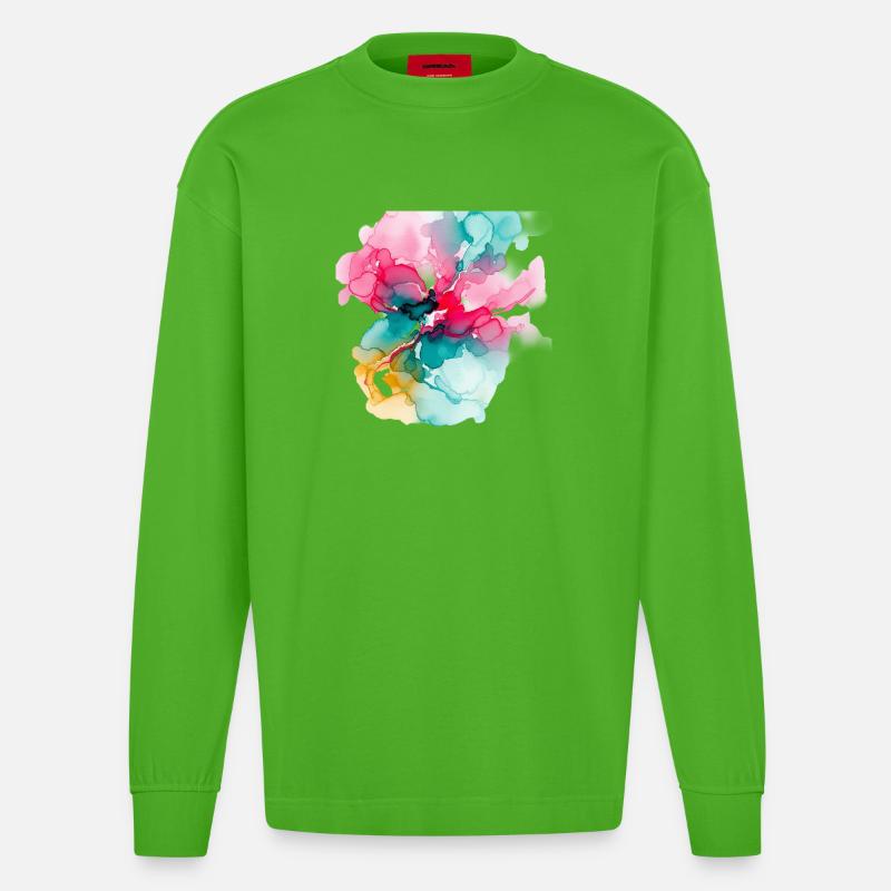 Abstrakte Aquarell-Blüte: Lebendige Farbexplosion - Heavyweight Oversized Organic Langarmshirt Made in EU - Apple Neon