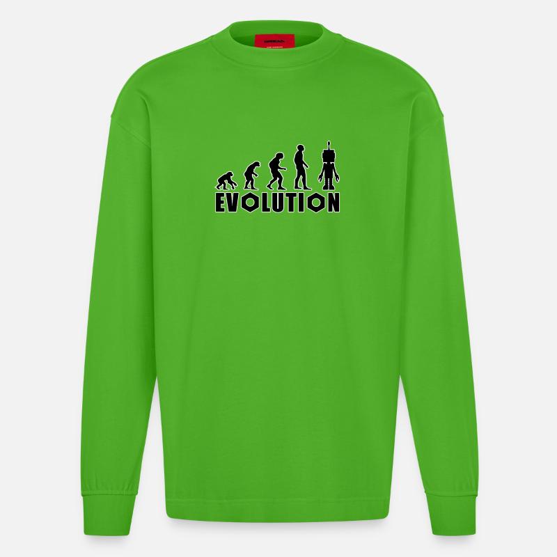 Evolution von Mensch zu Android - Heavyweight Oversized Organic Langarmshirt Made in EU - Apple Neon