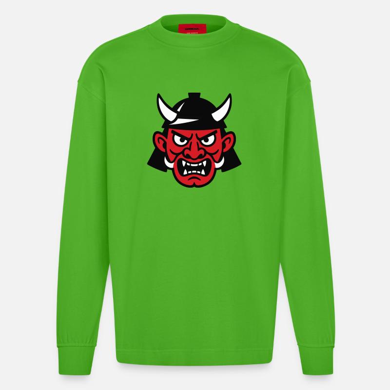 Samurai Devil - Heavyweight Oversized Organic Langarmshirt Made in EU - Apple Neon