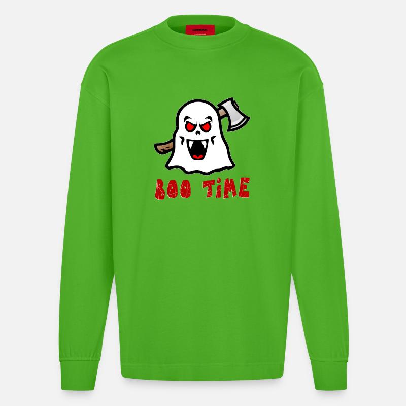 Boo Time Gespenst - Heavyweight Oversized Organic Langarmshirt Made in EU - Apple Neon