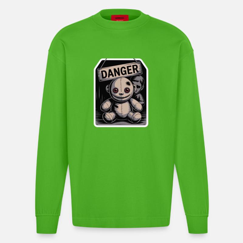 Unheimliche Puppe mit Gefahrenschild - Heavyweight Oversized Organic Langarmshirt Made in EU - Apple Neon