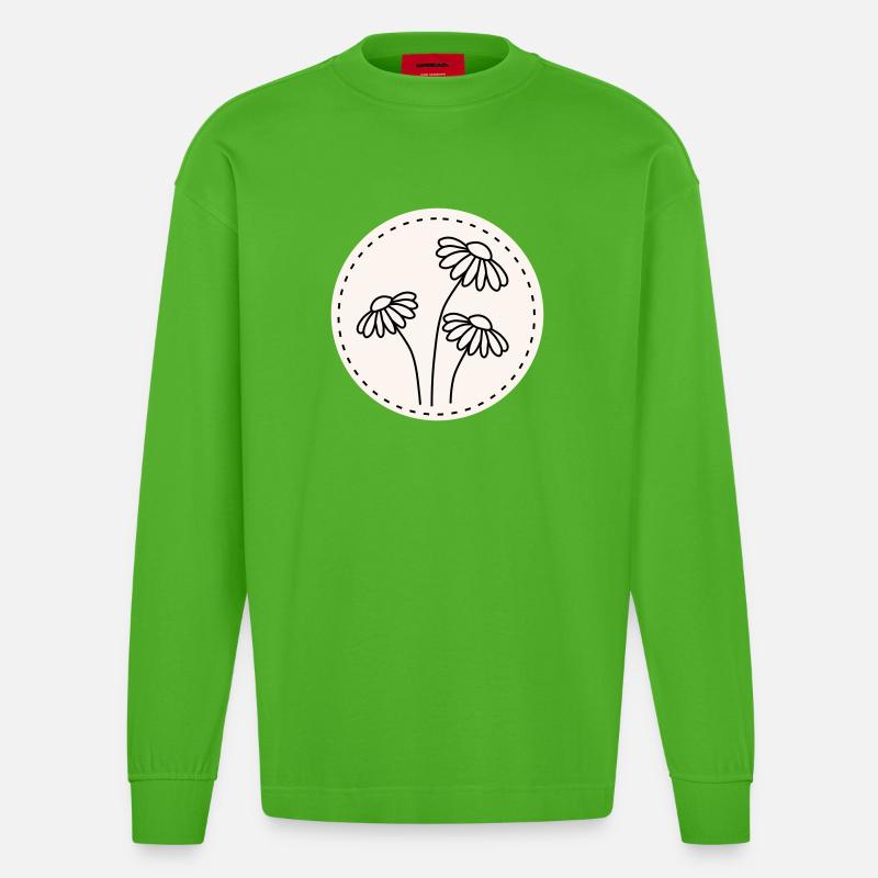Gänseblümchen Line Art – Blumen Motiv Kreis - Heavyweight Oversized Organic Langarmshirt Made in EU - Apple Neon