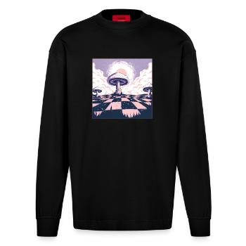 Dreamscape Mushroom Wonderland - Heavyweight Oversized Organic Longsleeve Shirt Made in EU - SOLID BLACK - Front