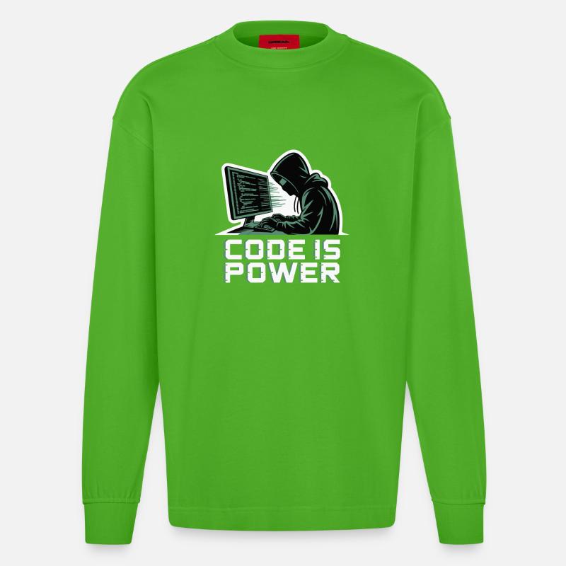 Cyber Hacker Code Unendliches Design - Heavyweight Oversized Organic Langarmshirt Made in EU - Apple Neon