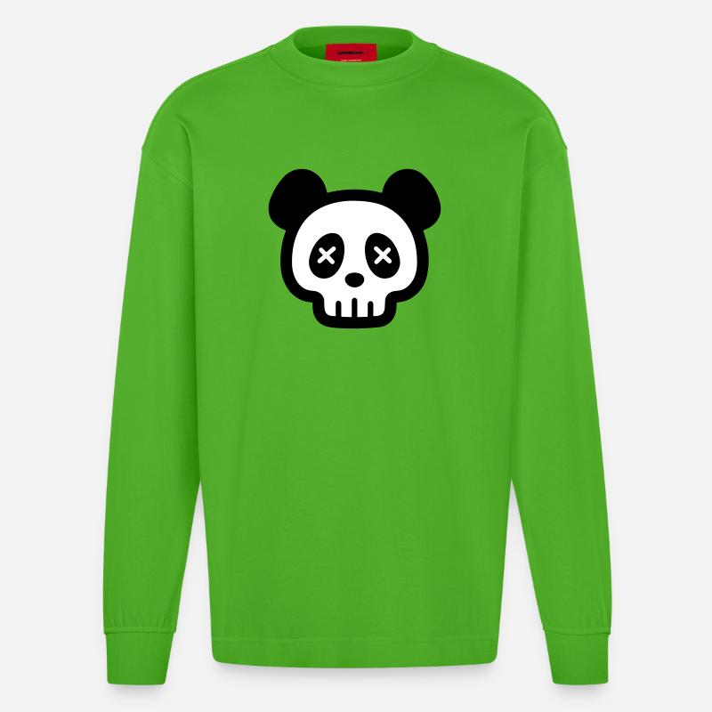Panda Totenkopf Skelett - Heavyweight Oversized Organic Langarmshirt Made in EU - Apple Neon