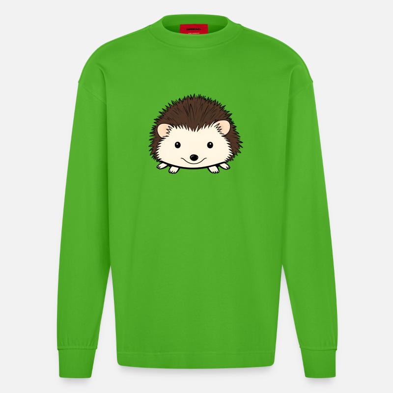 Niedlicher Igel mit freundlichem Gesicht - Heavyweight Oversized Organic Langarmshirt Made in EU - Apple Neon