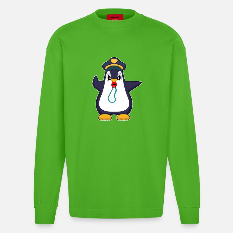 Pinguin Polizist Trillerpfeife Polizei - Heavyweight Oversized Organic Langarmshirt Made in EU - Apple Neon