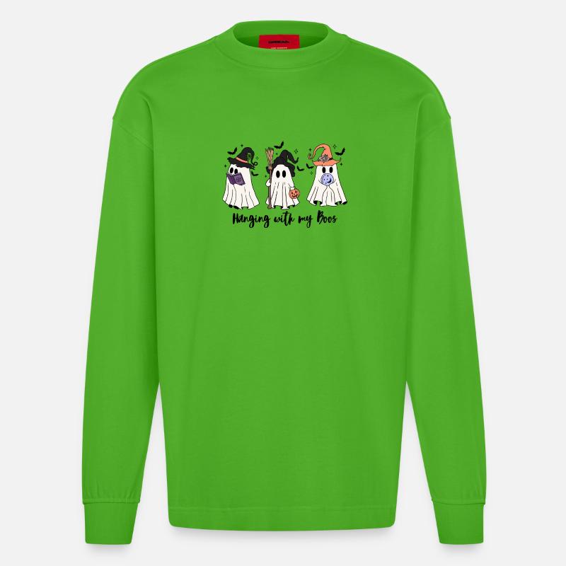 🧙‍♀️ Witchy Ghost Squad – Spooky & Cute 👻 - Heavyweight Oversized Organic Langarmshirt Made in EU - Apple Neon