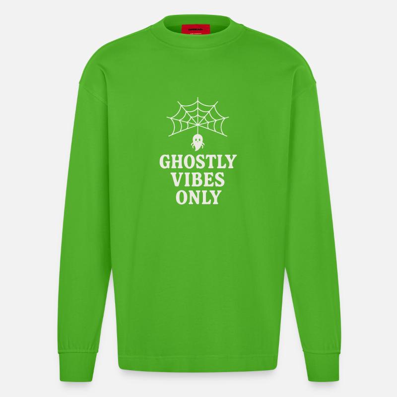 Geistlicher Spinnenweb-Print mit Geist - Heavyweight Oversized Organic Langarmshirt Made in EU - Apple Neon