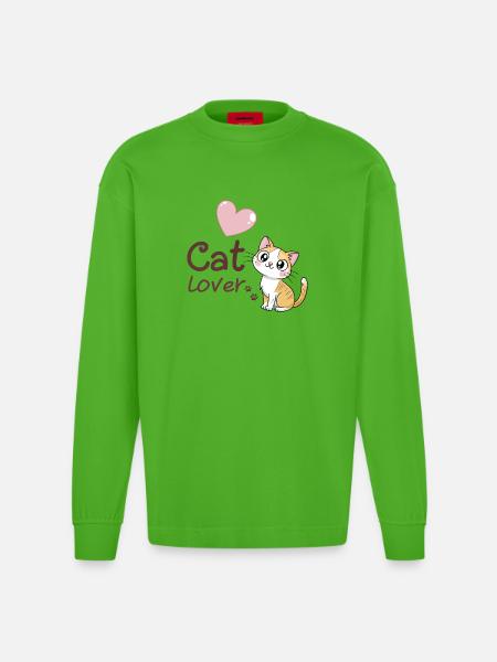 Funny Kittens Pink Heart Design - Heavyweight Oversized Organic Longsleeve Shirt Made in EU - Apple Neon