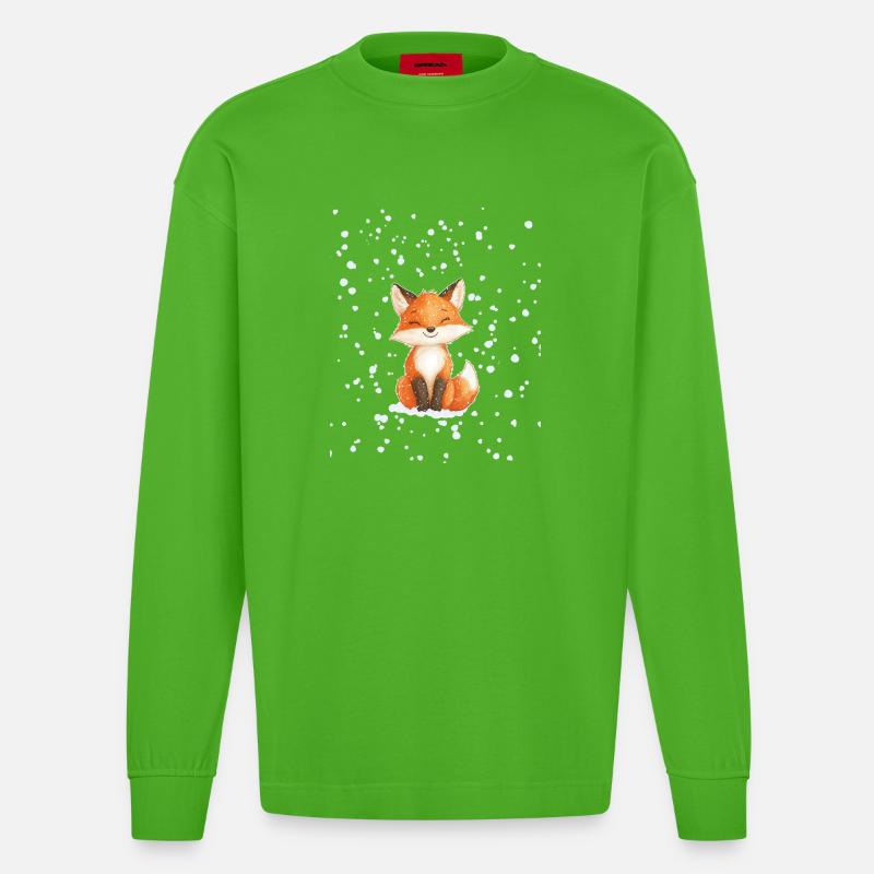 Fuchs mit Schneeflocken - Heavyweight Oversized Organic Langarmshirt Made in EU - Apple Neon