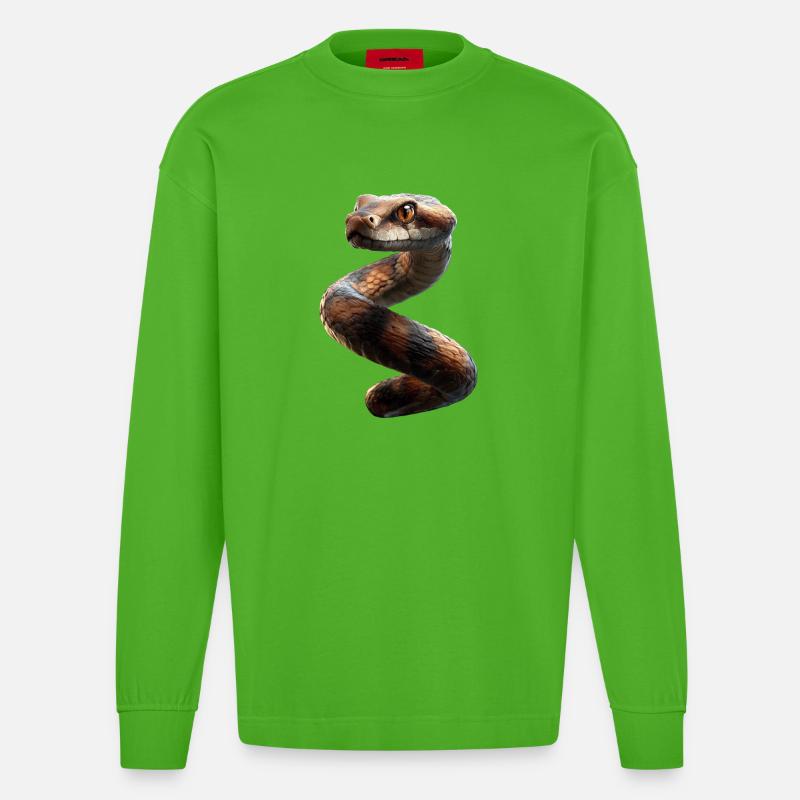 Schlange Python Kobra Klapperschlange Schlangen - Heavyweight Oversized Organic Langarmshirt Made in EU - Apple Neon