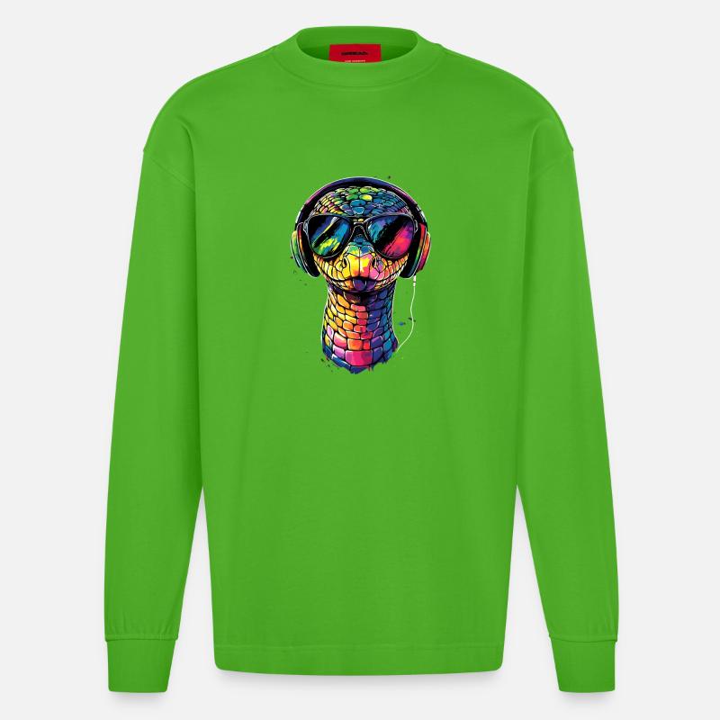 Schlange Python Kobra Klapperschlange Schlangen - Heavyweight Oversized Organic Langarmshirt Made in EU - Apple Neon