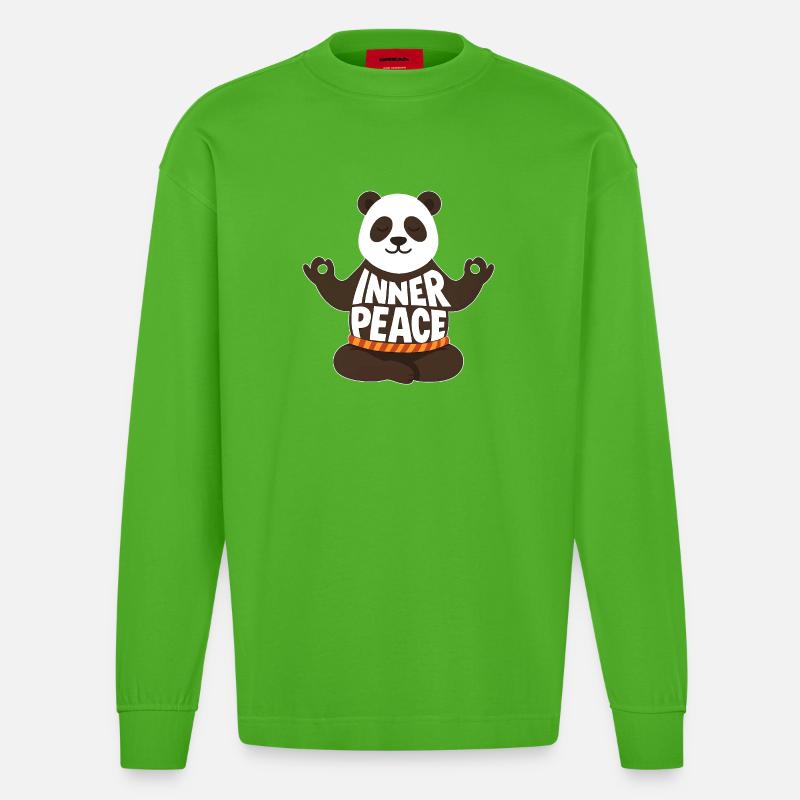 Meditierender Panda - Inner Peace - Heavyweight Oversized Organic Langarmshirt Made in EU - Apple Neon