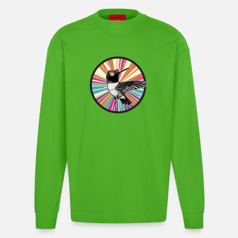 Vibranter Kolibri mit Farbexplosion - Heavyweight Oversized Organic Langarmshirt Made in EU - Apple Neon