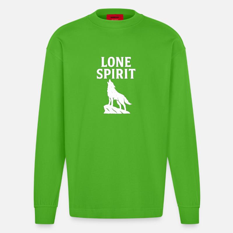 Design des einsamen Wolfsgeistes - Heavyweight Oversized Organic Langarmshirt Made in EU - Apple Neon