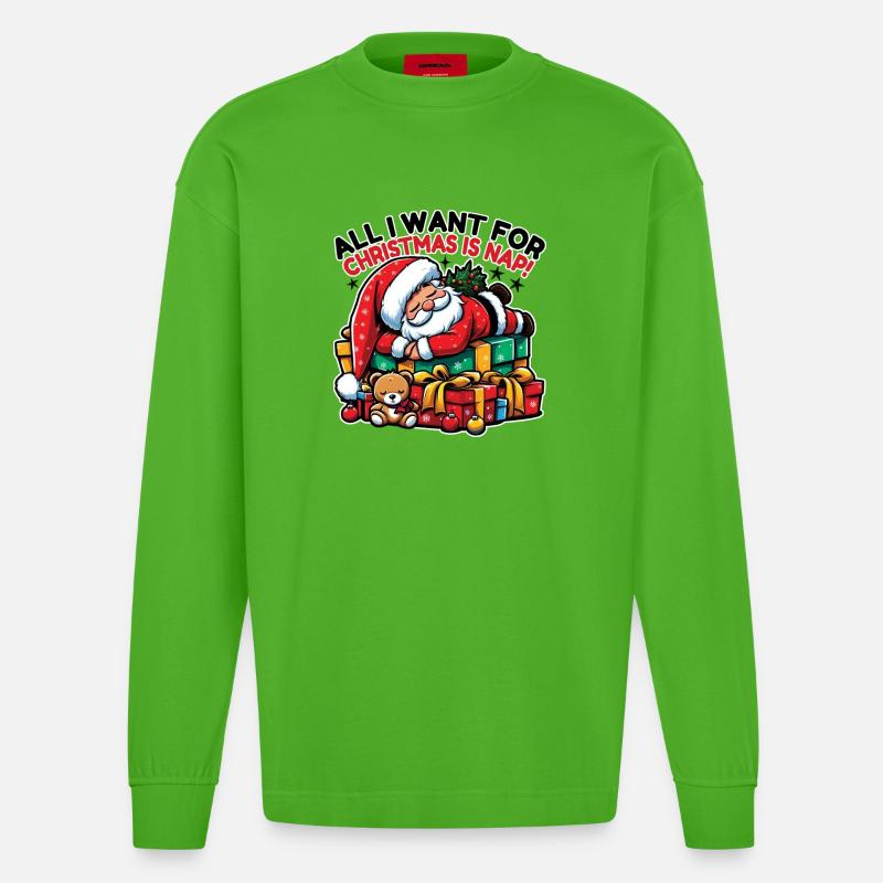 Santa Nickerchen – Traumhafte Weihnachtsruhe - Heavyweight Oversized Organic Langarmshirt Made in EU - Apple Neon