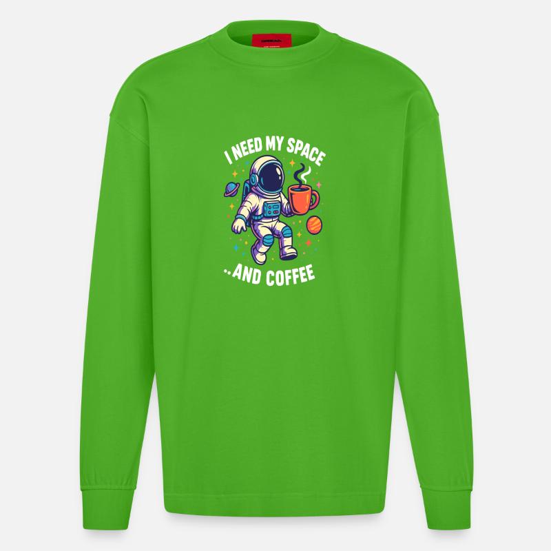Astronaut mit Kaffee - Heavyweight Oversized Organic Langarmshirt Made in EU - Apple Neon
