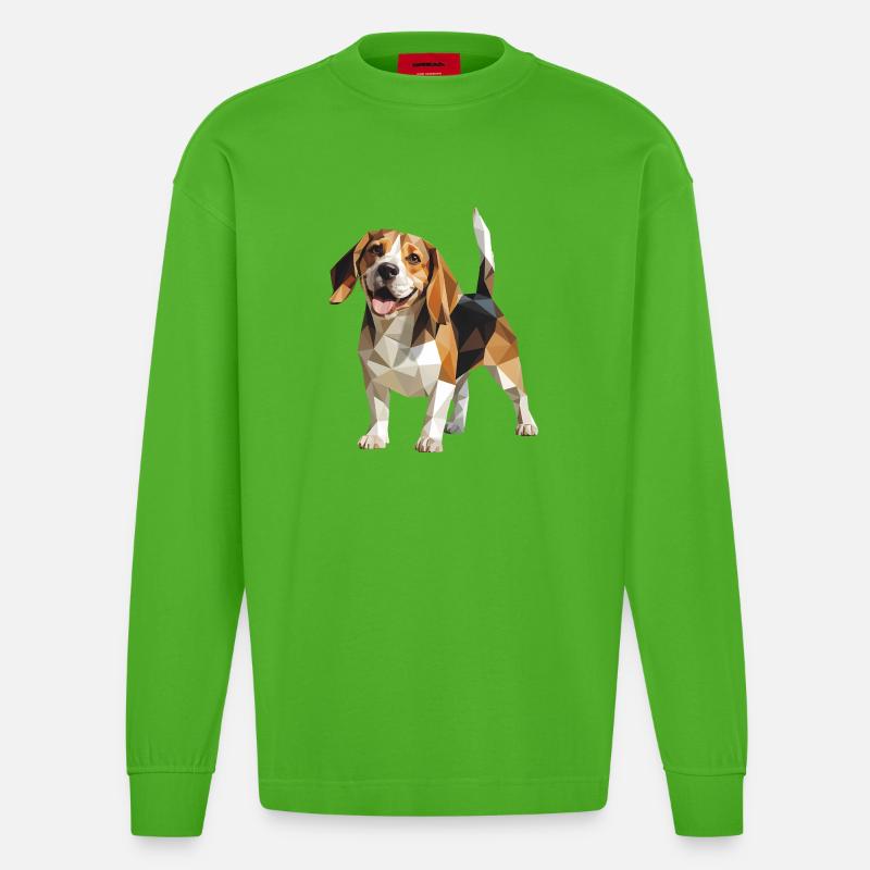 Beagle - Cool Low Poly Logo - Manches longues bio épais oversize fabriqué en UE - Apple Neon