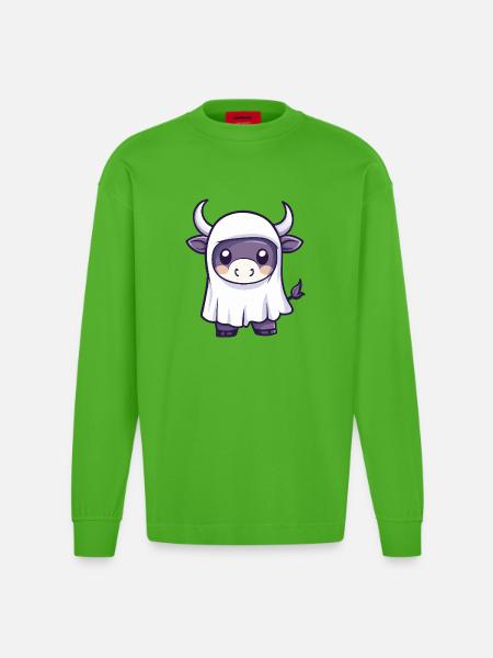 Bull Halloween Ghost - Heavyweight Oversized Organic Longsleeve Shirt Made in EU - Apple Neon