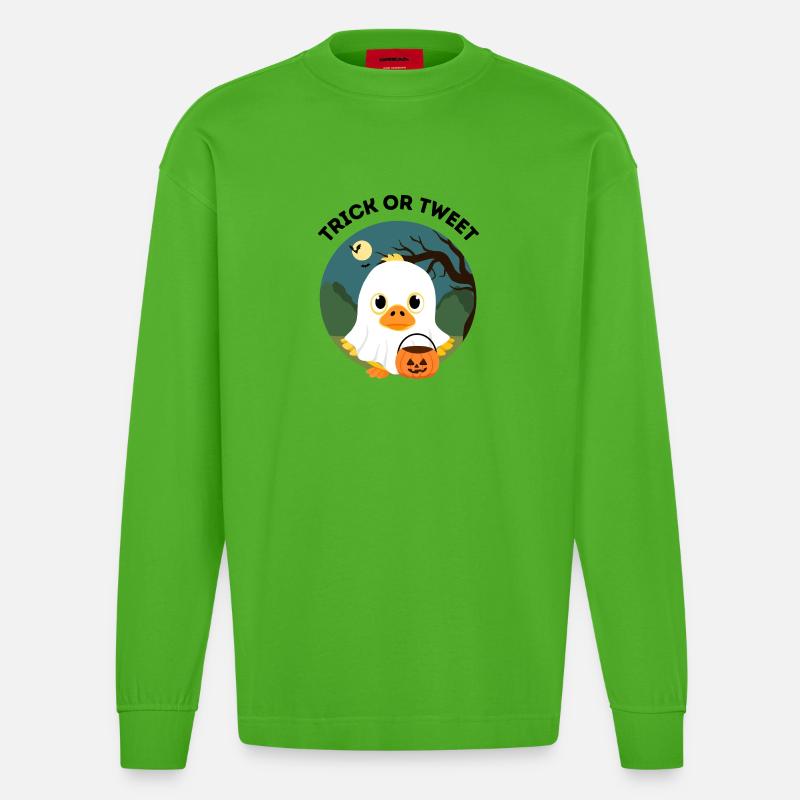Trick oder Tweet – Süße Halloween Ente - Heavyweight Oversized Organic Langarmshirt Made in EU - Apple Neon