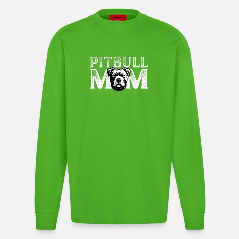 Porträt der Pitbull-Mutter - Heavyweight Oversized Organic Langarmshirt Made in EU - Apple Neon