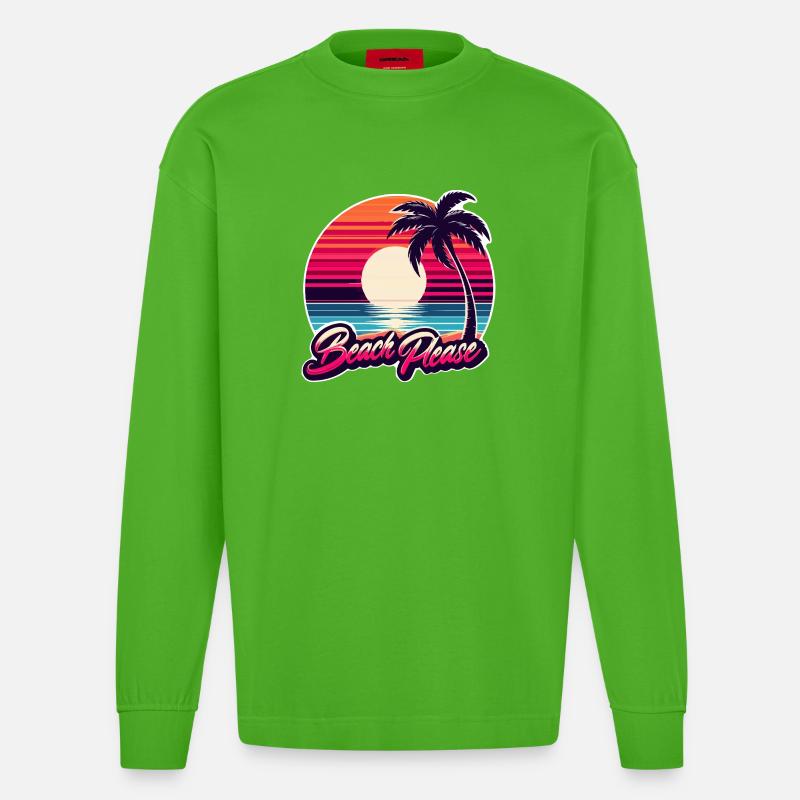 Coucher de soleil plage Beach Please - Manches longues bio épais oversize fabriqué en UE - Apple Neon