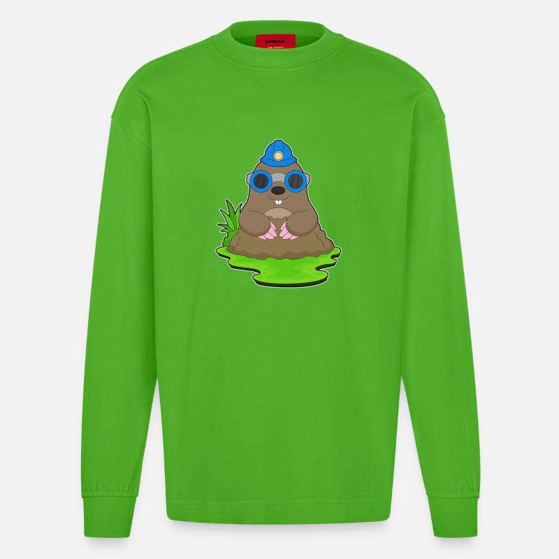 Mole Miner Mining Helmet Mining - Heavyweight Oversized Organic Longsleeve Shirt Made in EU - Apple Neon