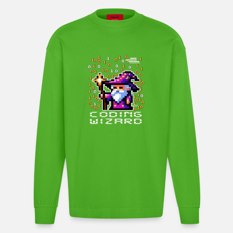 Sorcier Pixel Code - Manches longues bio épais oversize fabriqué en UE - Apple Neon