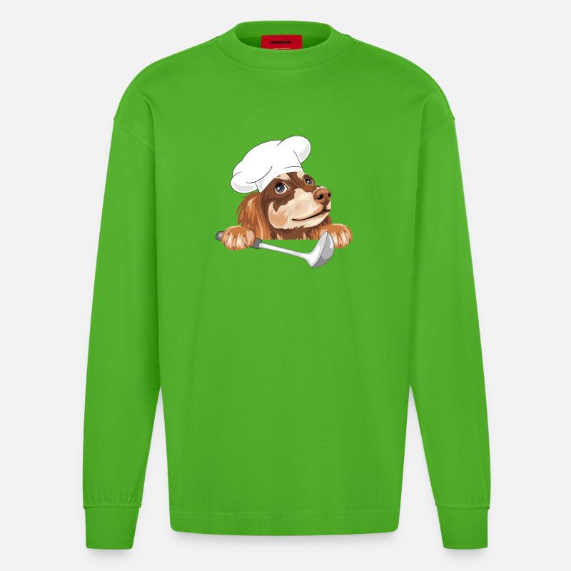 Träumender Dackel Koch mit Schöpfkelle - Heavyweight Oversized Organic Langarmshirt Made in EU - Apple Neon