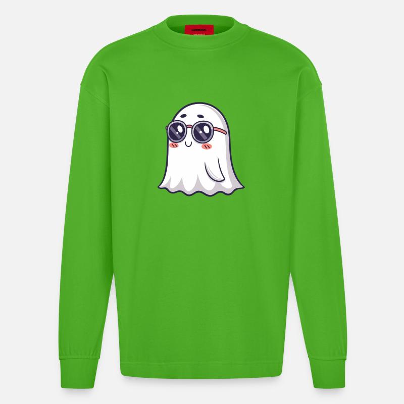 Retro Phantom Runde Brille - Heavyweight Oversized Organic Langarmshirt Made in EU - Apple Neon