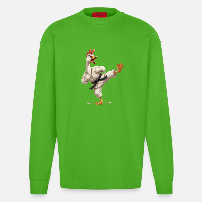 Kampfhahn Karateheld - Heavyweight Oversized Organic Langarmshirt Made in EU - Apple Neon