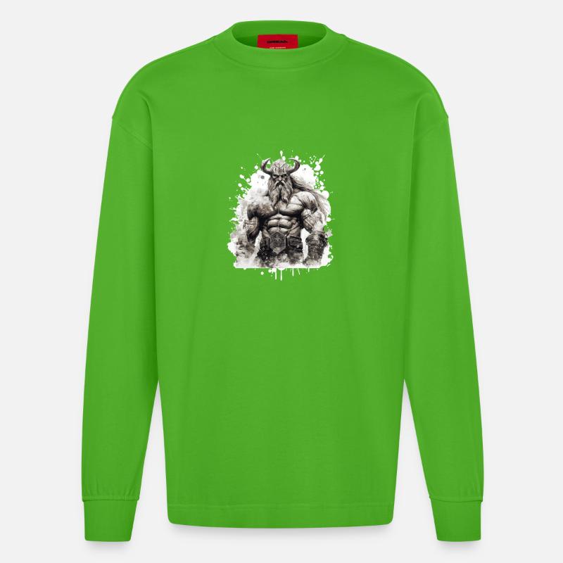 Viking Oding Muscles Bodybuilding - Heavyweight Oversized Organic Longsleeve Shirt Made in EU - Apple Neon