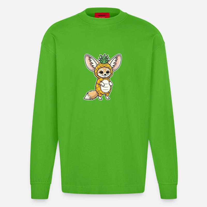 Fennek mit Ananas Comic Shirt Geschenk - Heavyweight Oversized Organic Langarmshirt Made in EU - Apple Neon