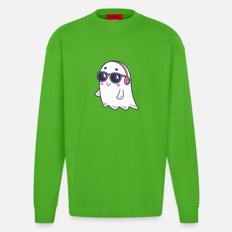 Süße Ghost DJ Brille - Heavyweight Oversized Organic Langarmshirt Made in EU - Apple Neon