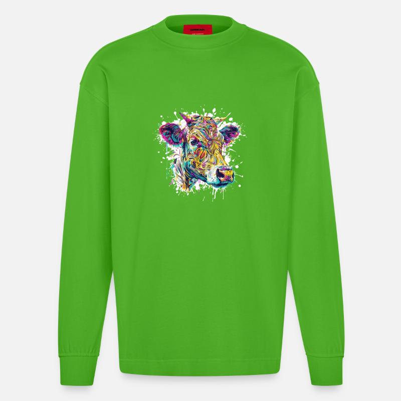 Kuh Farbklecks - Heavyweight Oversized Organic Langarmshirt Made in EU - Apple Neon